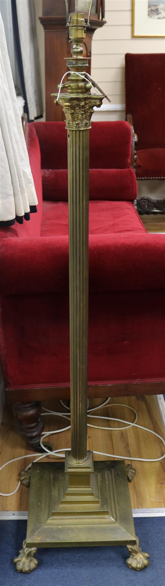 An Edwardian brass corinthian column standard lamp, H.135cm